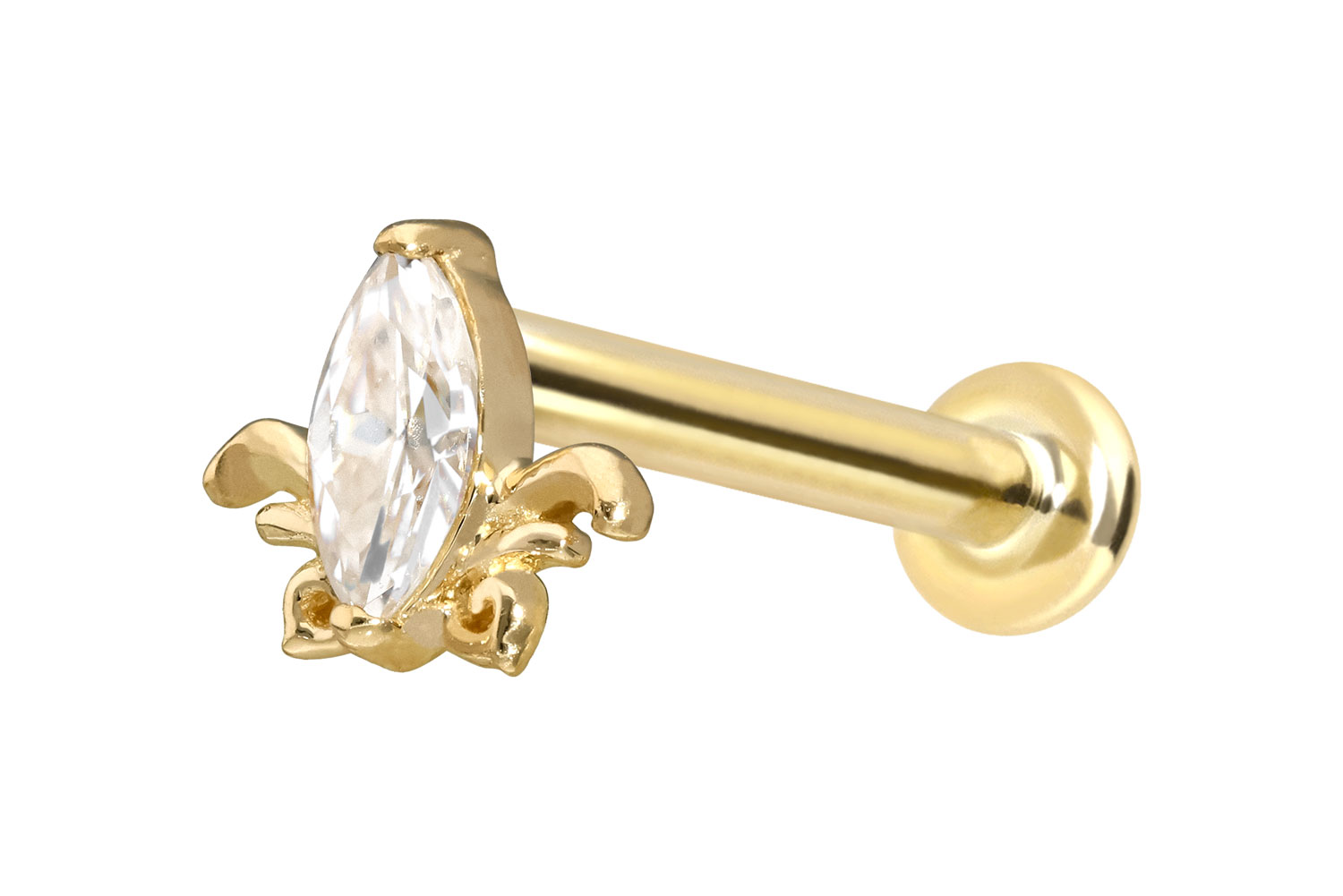 14 Karat Gold Labret Piercing mit Push Fit MOISSANIT-LOTUSBLÜTE